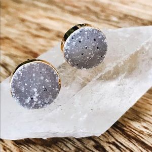 24K Gold Natural Round Druzy Stud Earrings